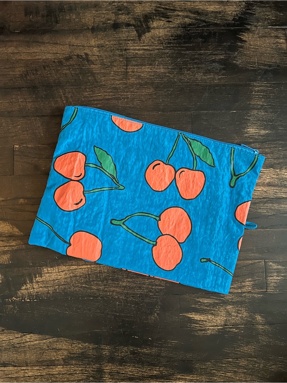 Baggu Flat Pouch Blue Cherry Large Travel Recycled Nylon Bag